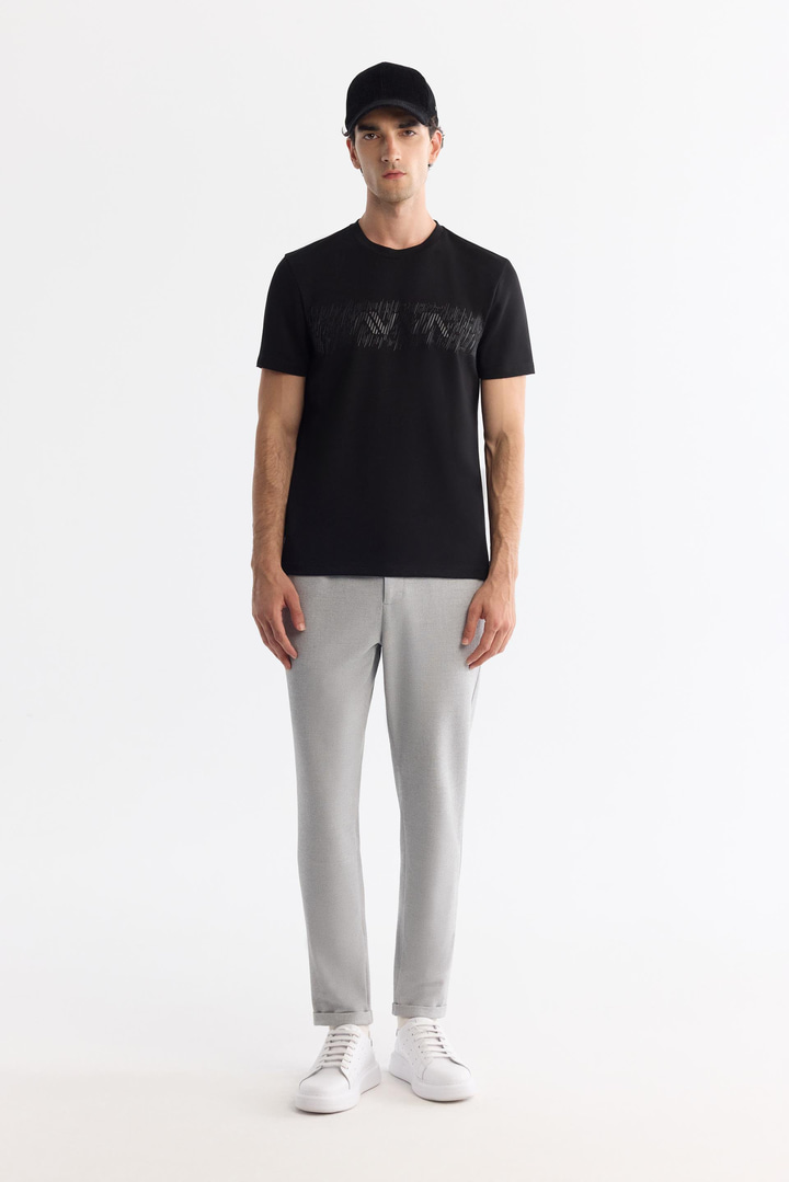 Açık Gri Yanı Lastikli Bi-Stretch Kolay Ütülenen Chino Pantolon