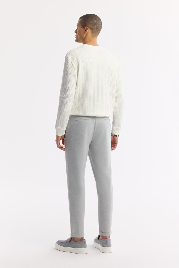 Açık Gri Beli Lastikli Bi-Stretch Chino Pantolon