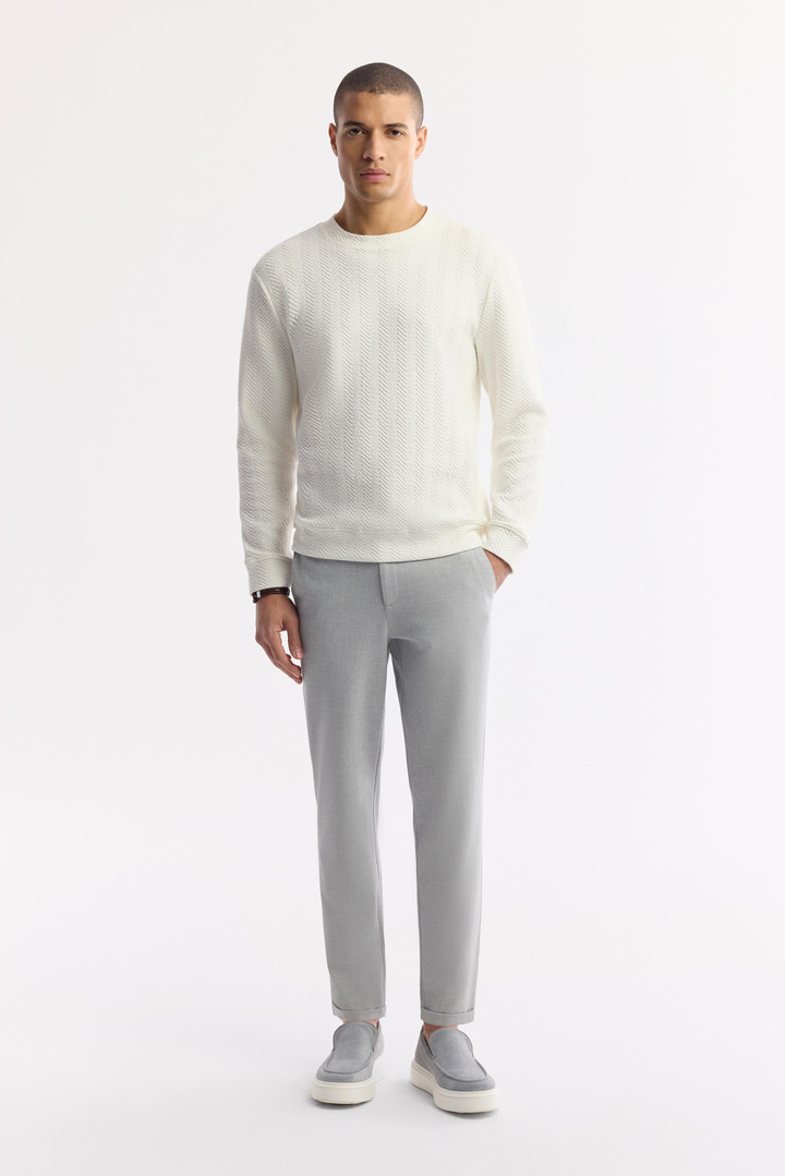 Açık Gri Beli Lastikli Bi-Stretch Chino Pantolon