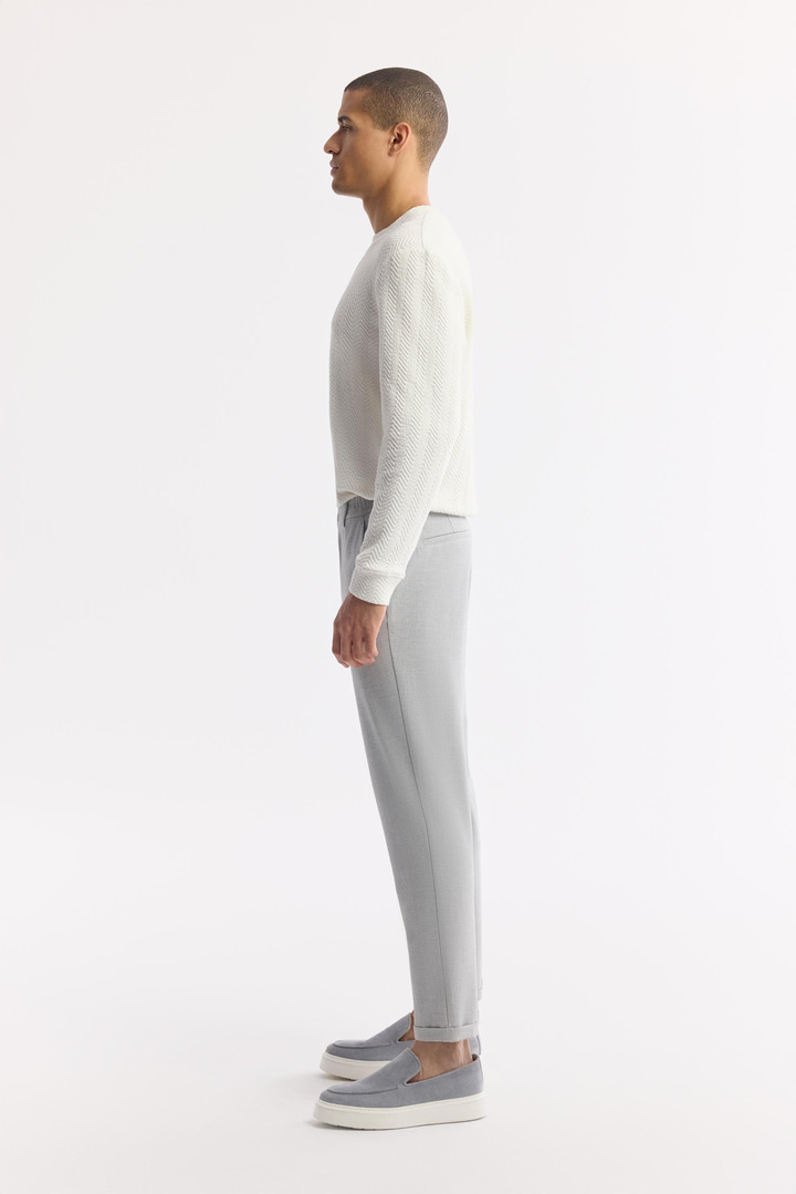 Açık Gri Beli Lastikli Bi-Stretch Chino Pantolon