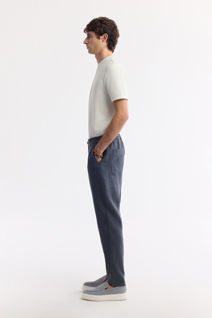 Antrasit Beli Lastikli %100 Keten Pantolon