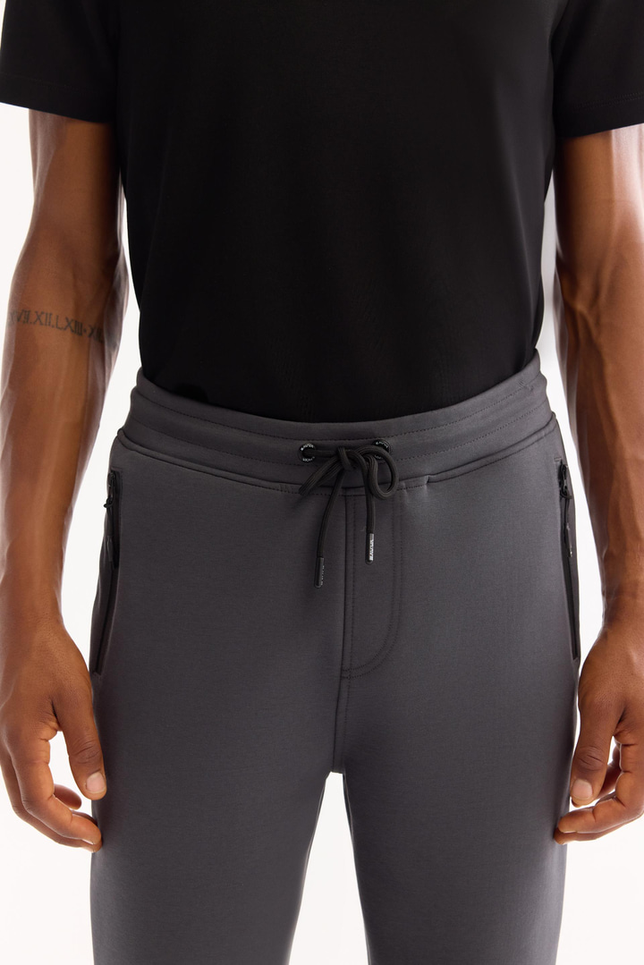 Antrasit Beli Lastikli Bağcıklı Bi-Stretch Eşofman Altı