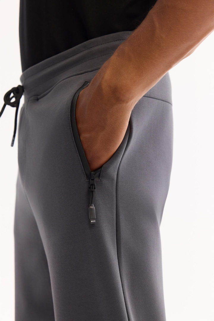 Antrasit Beli Lastikli Bağcıklı Bi-Stretch Eşofman Altı