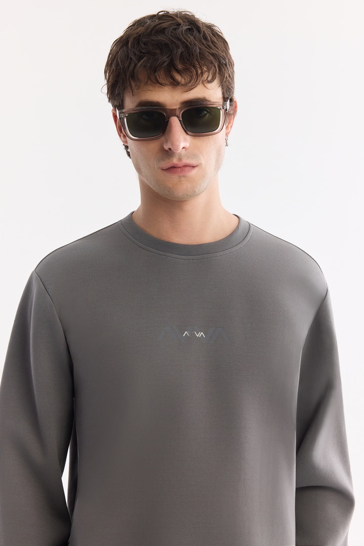 Antrasit Bisiklet Yaka Pamuklu Kolay Ütülenen Sweatshirt