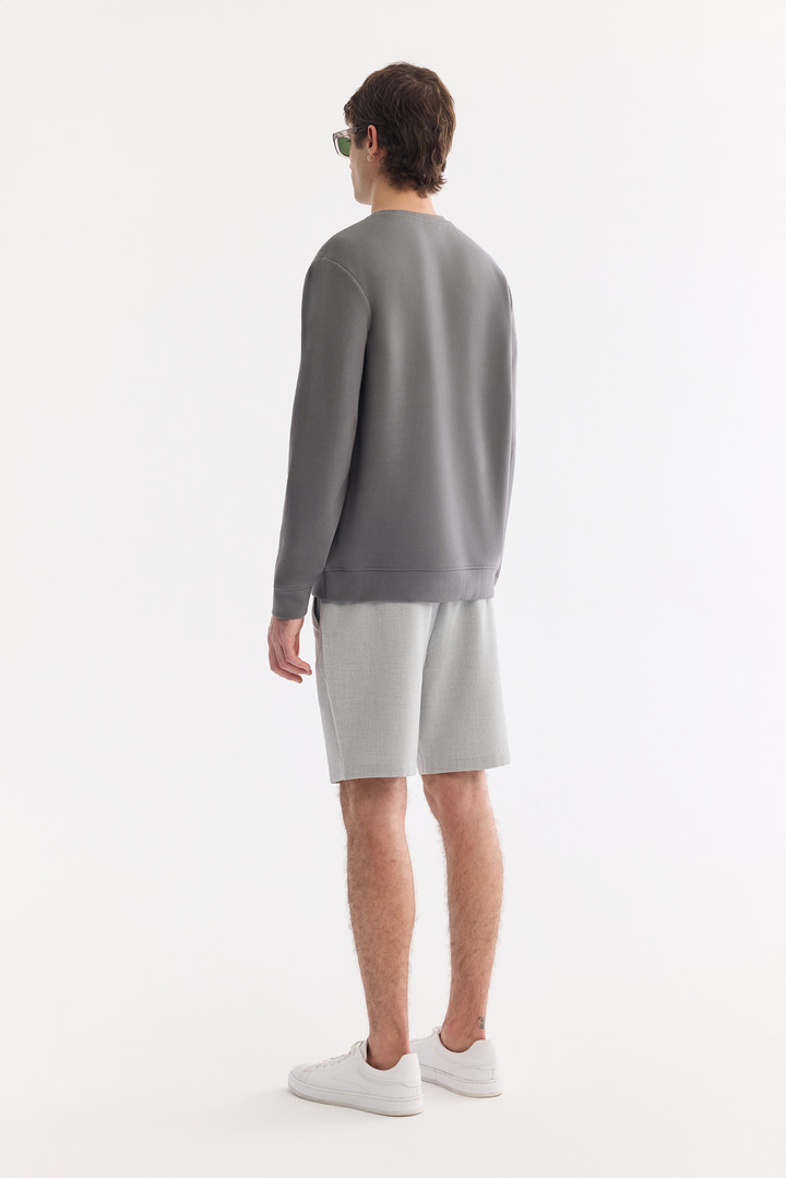 Antrasit Bisiklet Yaka Pamuklu Kolay Ütülenen Sweatshirt