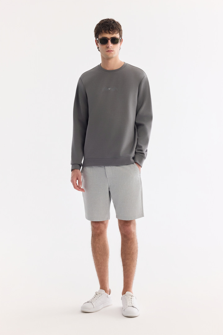 Antrasit Bisiklet Yaka Pamuklu Kolay Ütülenen Sweatshirt