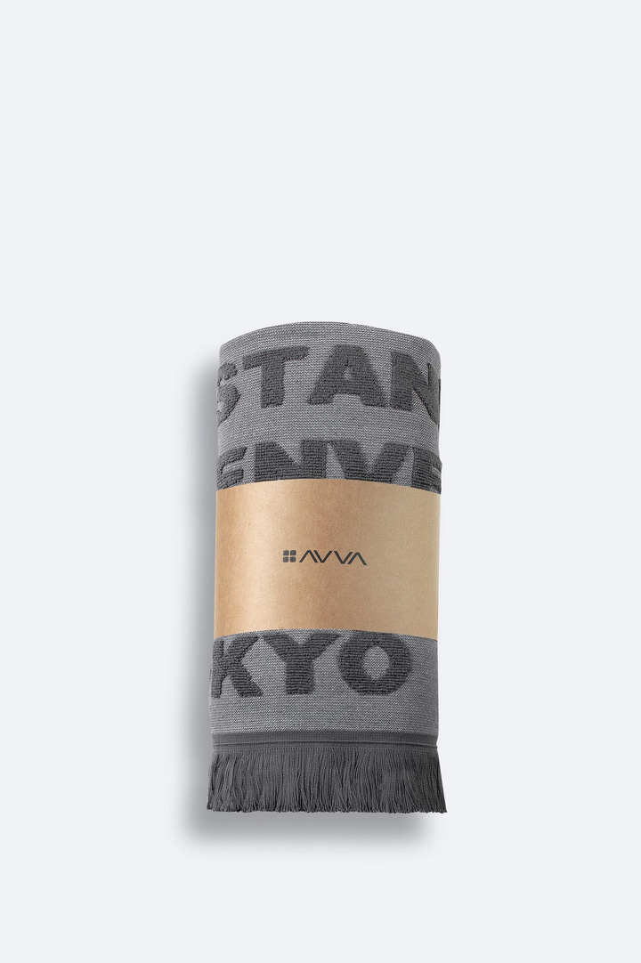 Antrasit Desenli %100 Pamuk Plaj Havlusu 