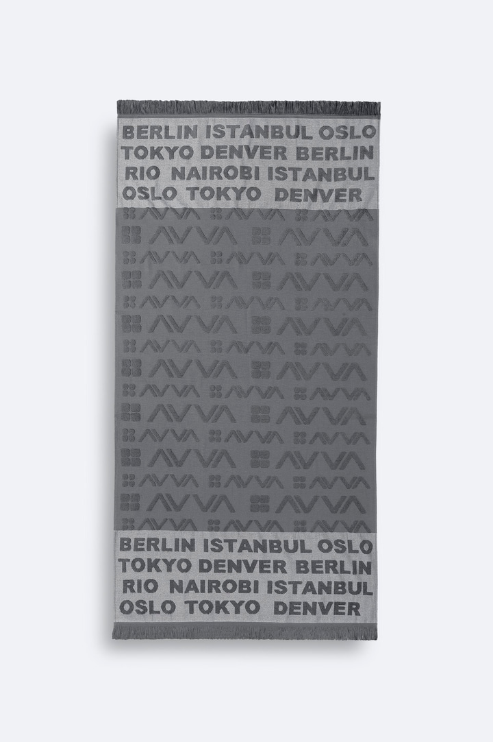 Antrasit Desenli %100 Pamuk Plaj Havlusu 