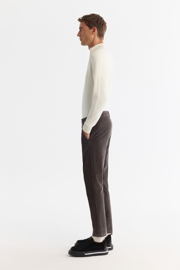 Antrasit Klasik Bel Pamuklu Kalın Fitilli Kadife Chino Pantolon