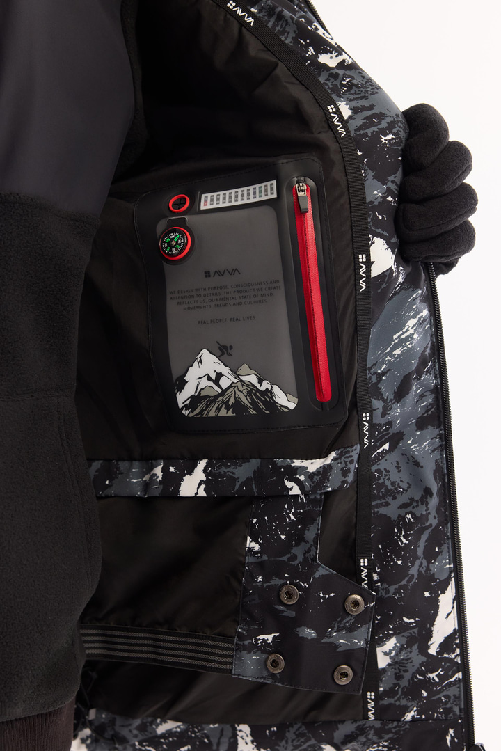 Siyah Kapüşonlu Su İtici Rüzgar Geçirmez -15 Dereceye Dayanıklı Kayak Montu