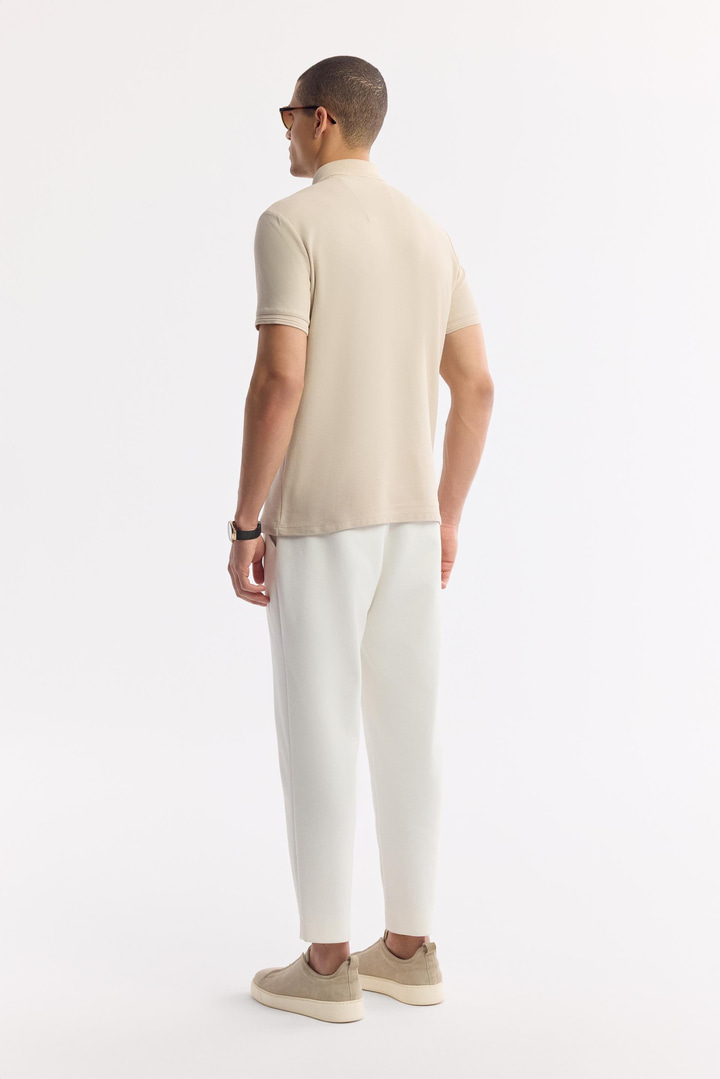 Bej Kıvrılmaz Polo Yaka %100 Pamuk Basic T-Shirt