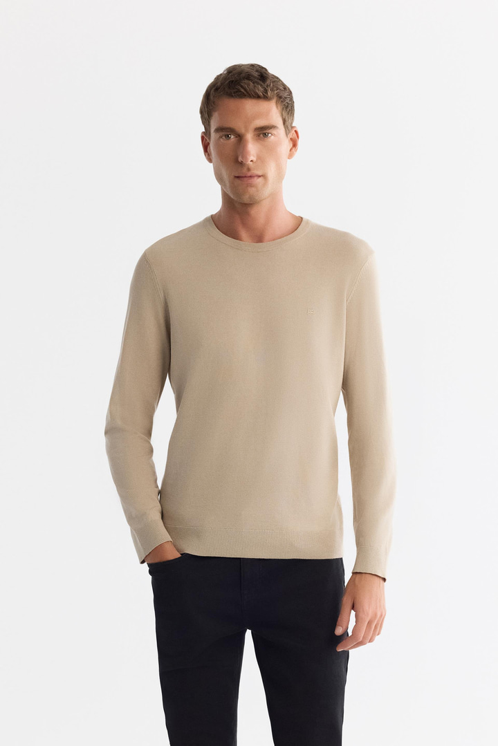 Bej Viskon Bisiklet Yaka Triko Kazak