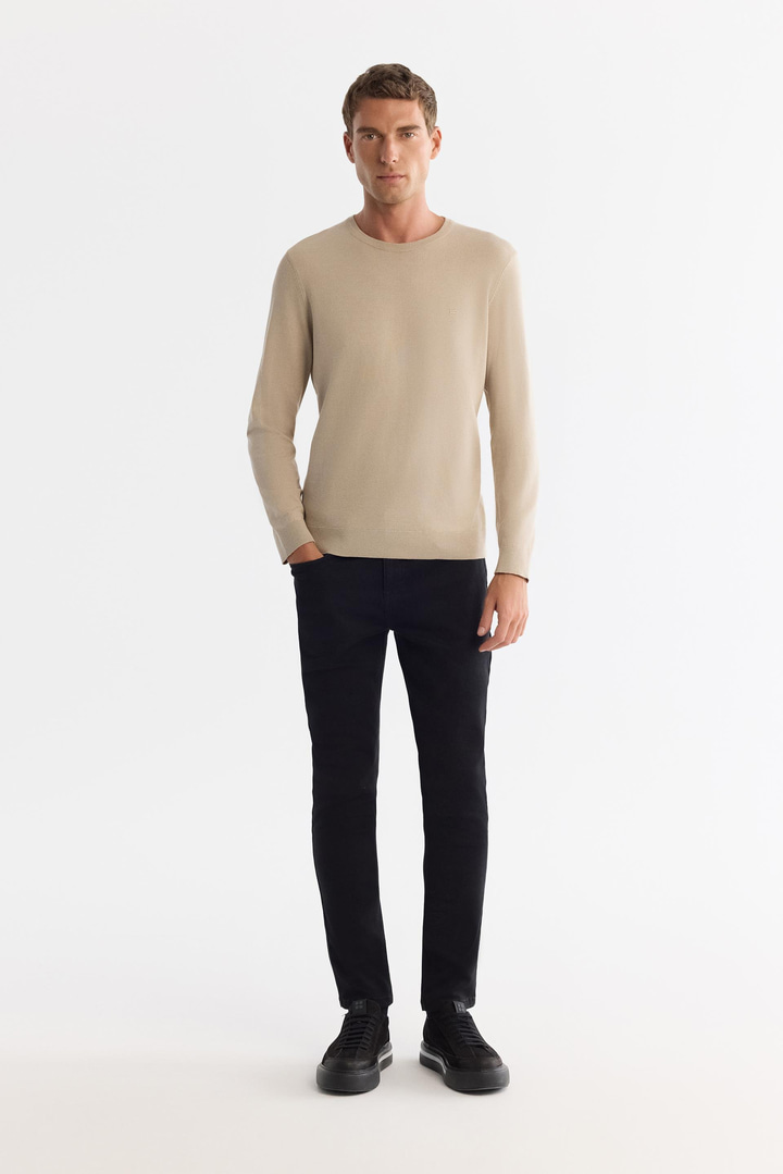 Bej Viskon Bisiklet Yaka Triko Kazak