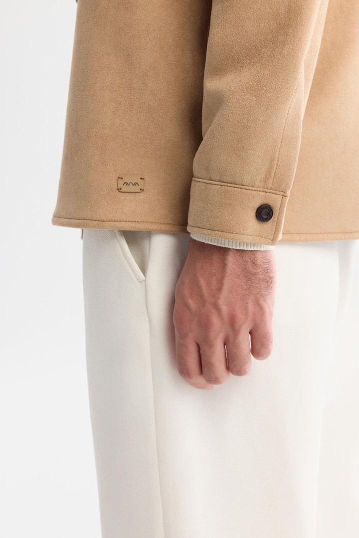 Bej Klasik Yaka Çıtçıtlı Süet Dokulu Mevsimlik Mont