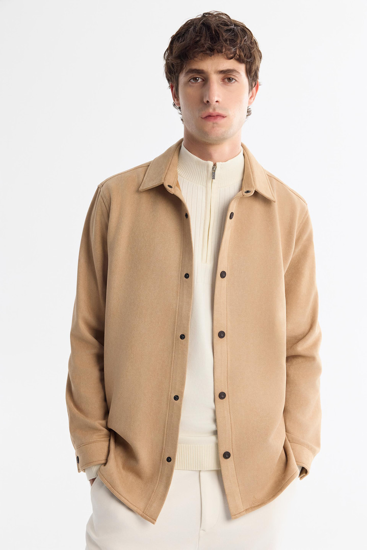 Bej Klasik Yaka Çıtçıtlı Süet Dokulu Mevsimlik Mont