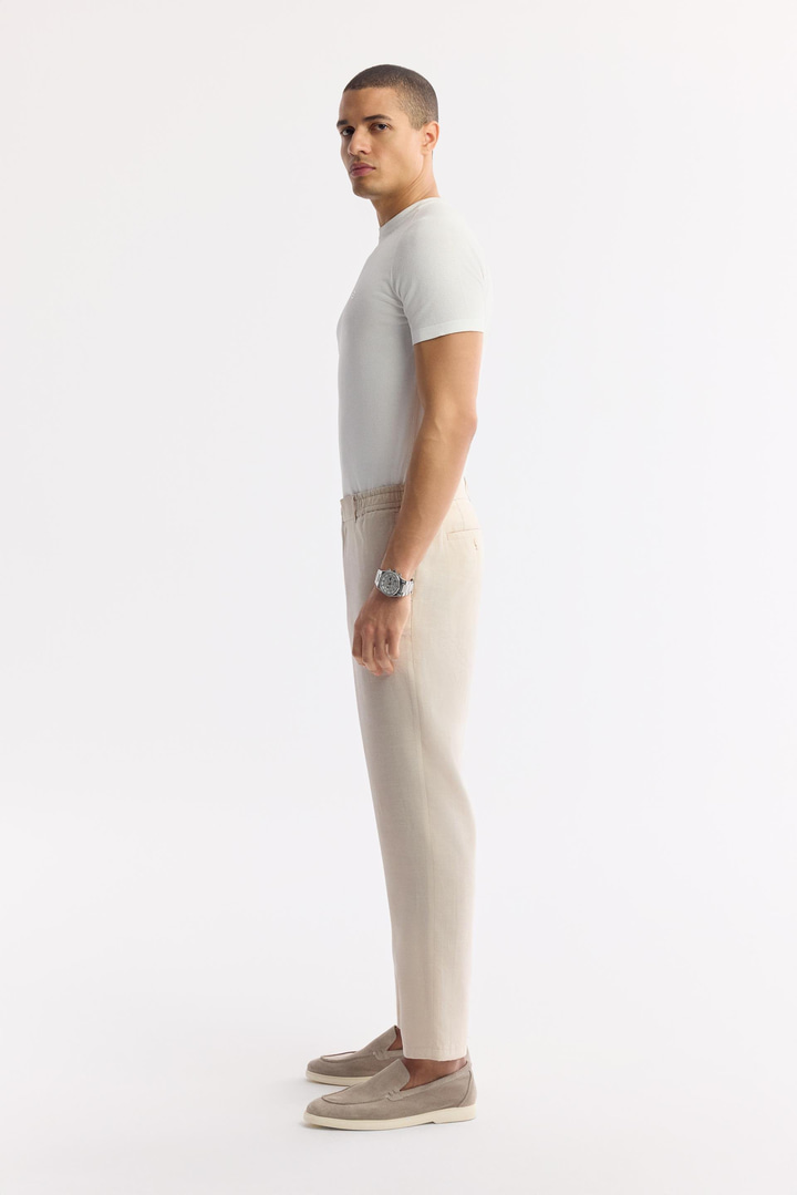 Bej Yandan Cepli Beli Lastikli Soft Touch Pantolon