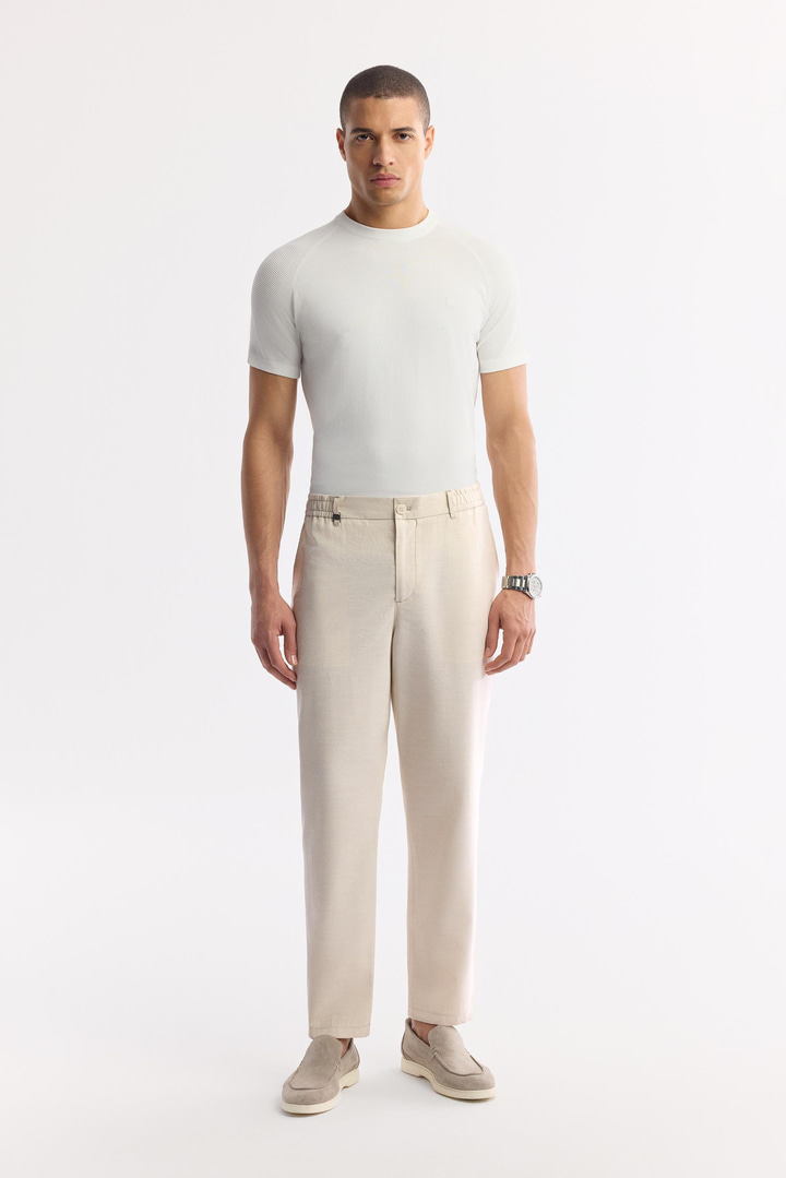 Bej Yandan Cepli Beli Lastikli Soft Touch Pantolon