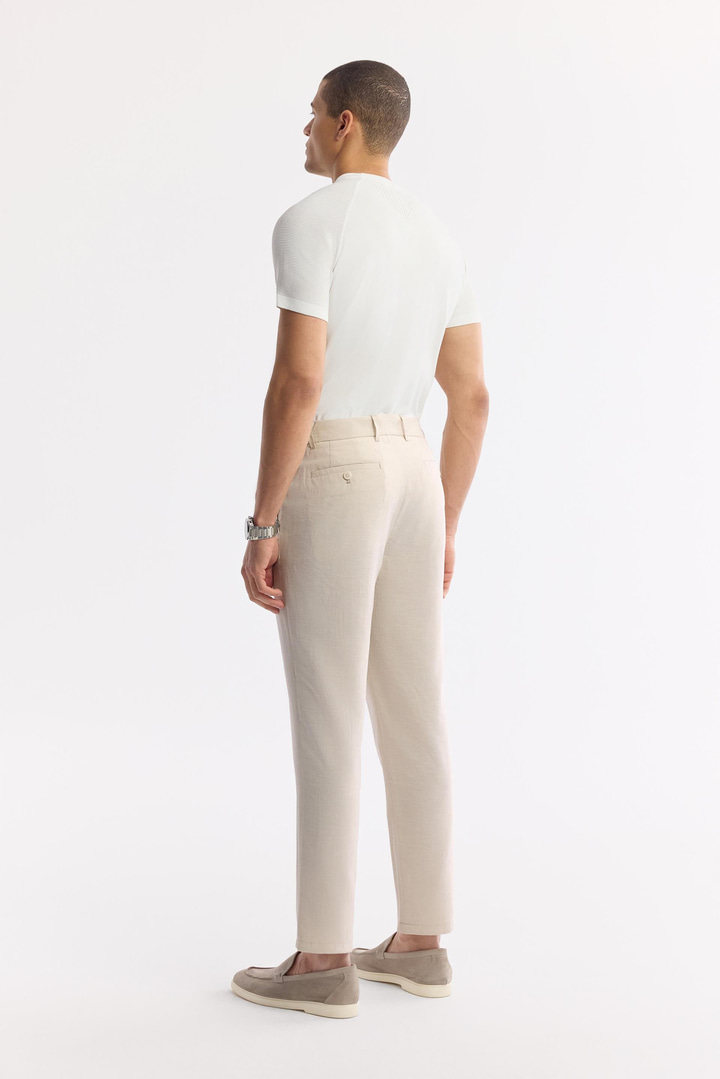 Bej Yandan Cepli Beli Lastikli Soft Touch Pantolon