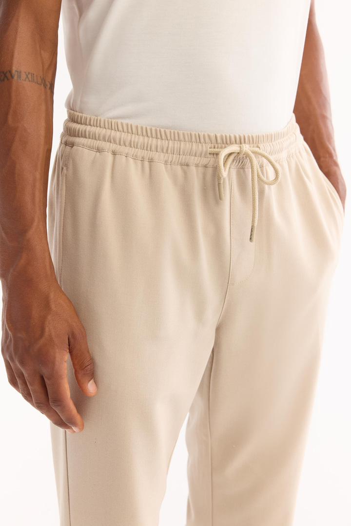 Bej Beli Lastikli Bağcıklı Duble Paça Jogger Pantolon