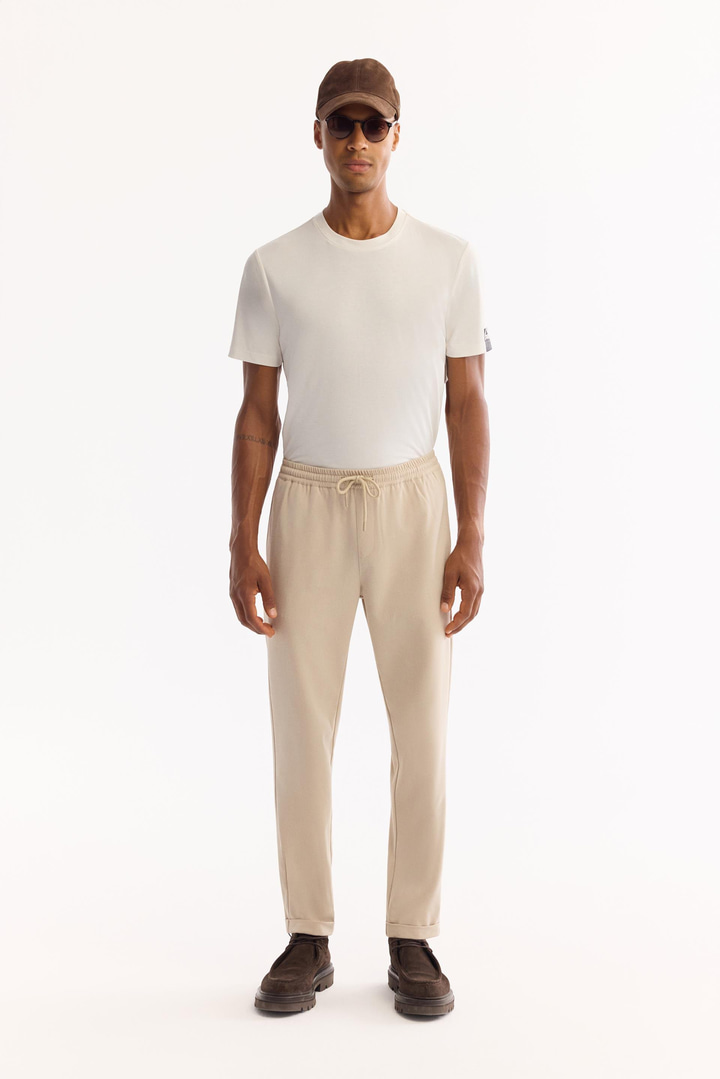 Bej Beli Lastikli Bağcıklı Duble Paça Jogger Pantolon