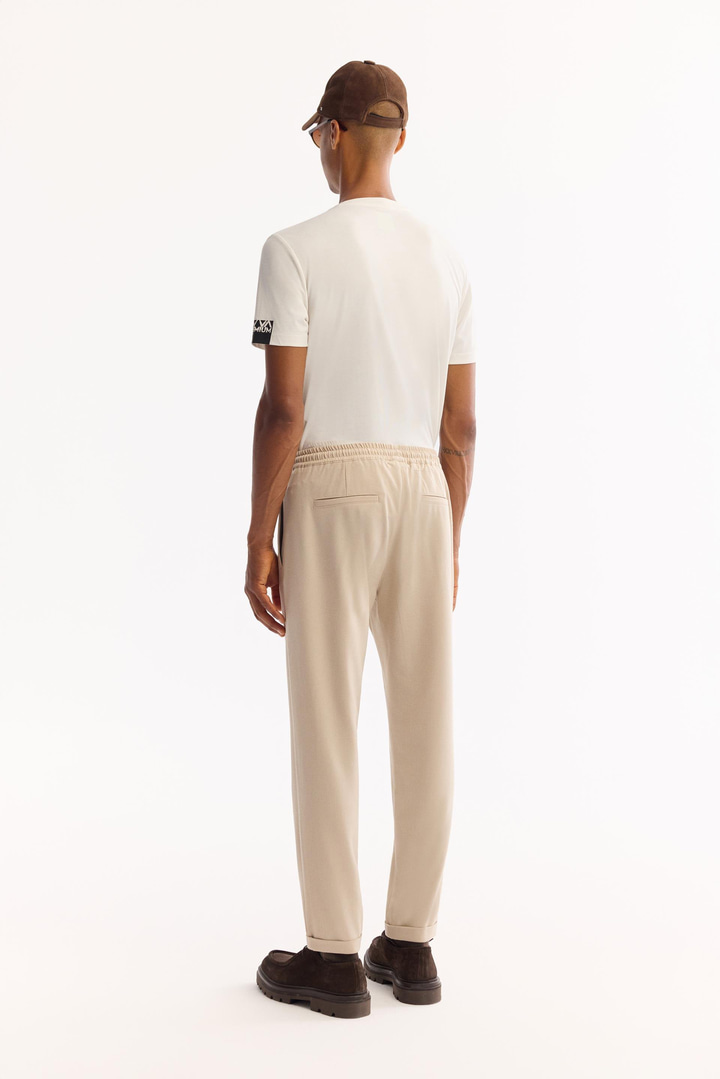 Bej Beli Lastikli Bağcıklı Duble Paça Jogger Pantolon