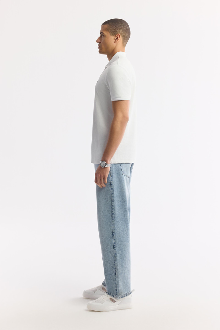 Beyaz Kıvrılmaz Polo Yaka %100 Pamuk Basic T-Shirt