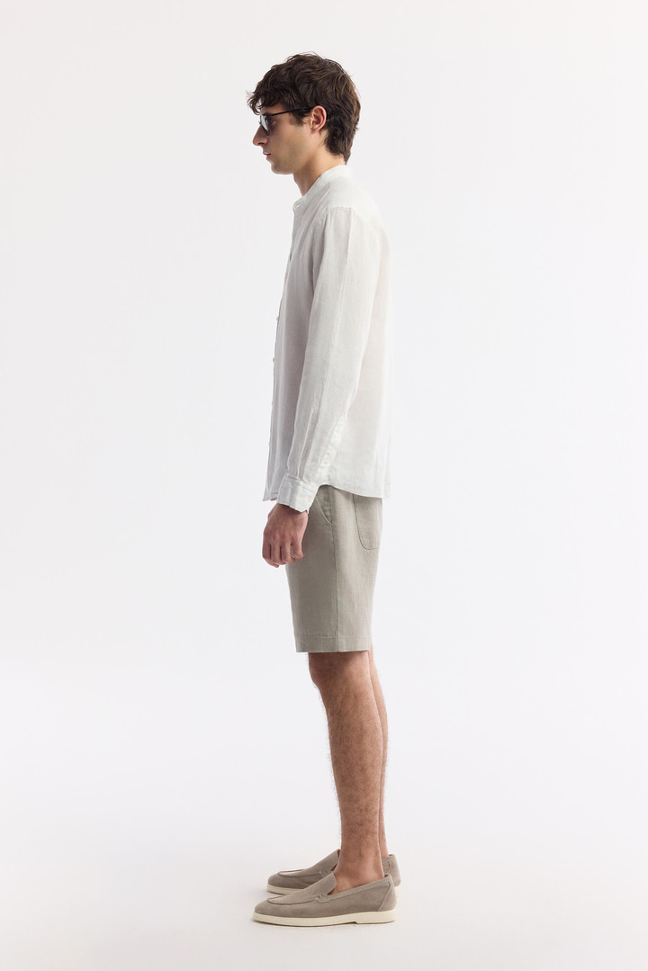 Beyaz Hakim Yaka %100 Keten Gömlek
