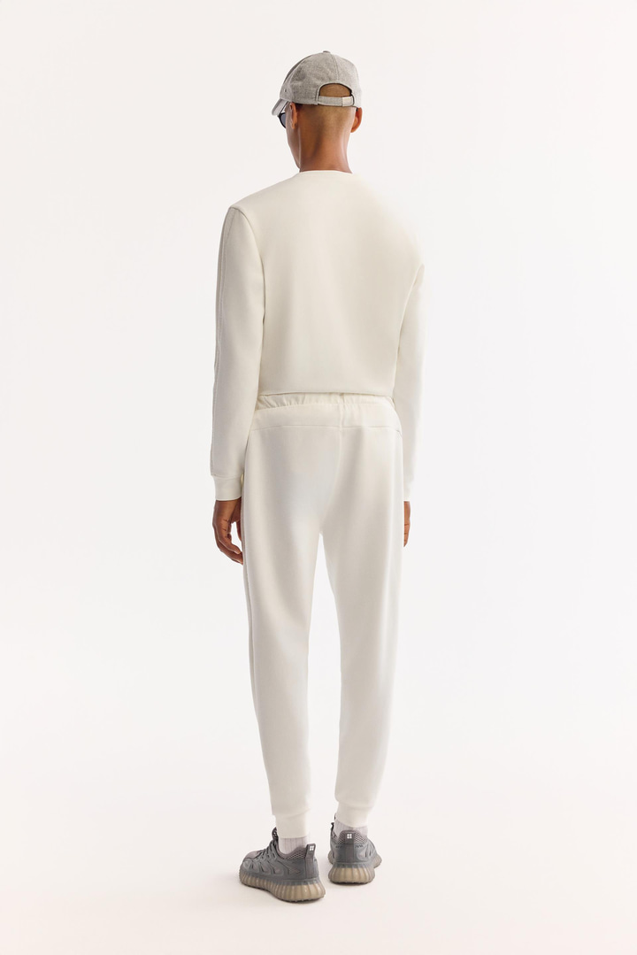 Ekru Beli Lastikli Bağcıklı Pamuklu Bi-Stretch Eşofman Altı