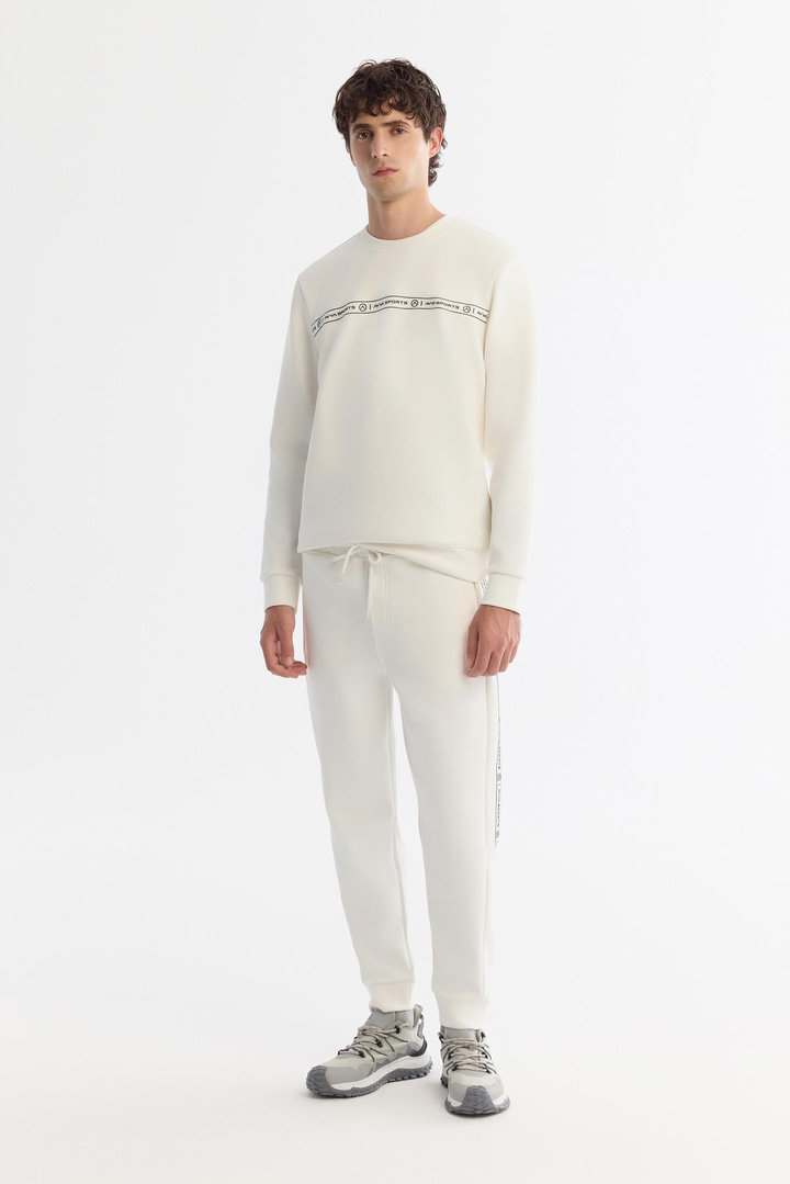 Ekru Beli Lastikli Bağcıklı Elastan Eşofman Altı