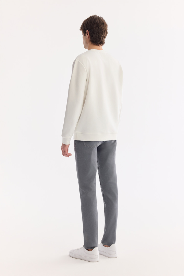 Ekru Bisiklet Yaka Pamuklu Kolay Ütülenen Sweatshirt