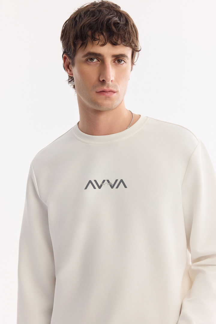 Ekru Bisiklet Yaka Pamuklu Kolay Ütülenen Sweatshirt