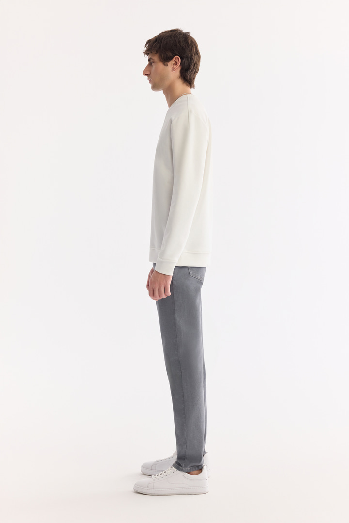 Ekru Bisiklet Yaka Pamuklu Kolay Ütülenen Sweatshirt