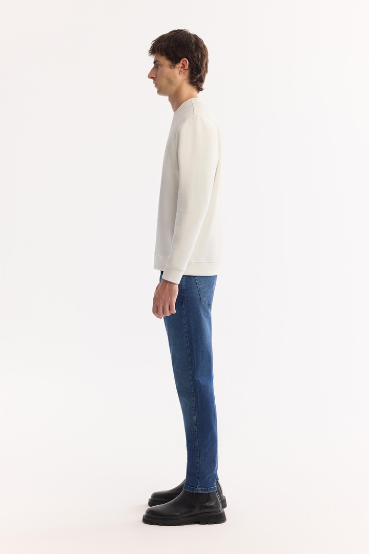 Ekru Bisiklet Yaka Kolay Ütülenen Bi-Stretch Baskılı Sweatshirt