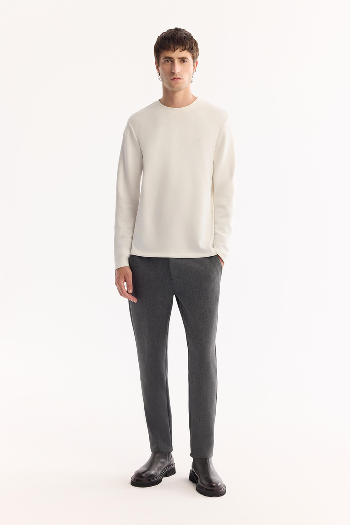 Ekru Bisiklet Yaka Viskon Karışımlı Bi-Stretch Basic Sweatshirt