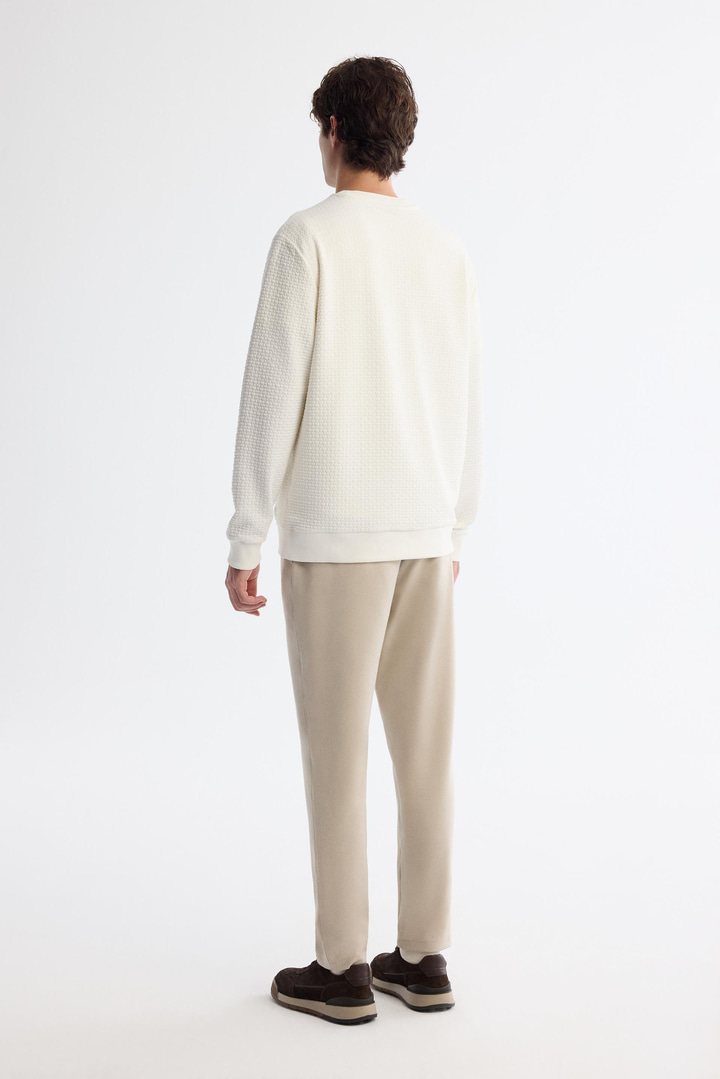 Ekru Bisiklet Yaka Baskılı İnterlok Sweatshirt