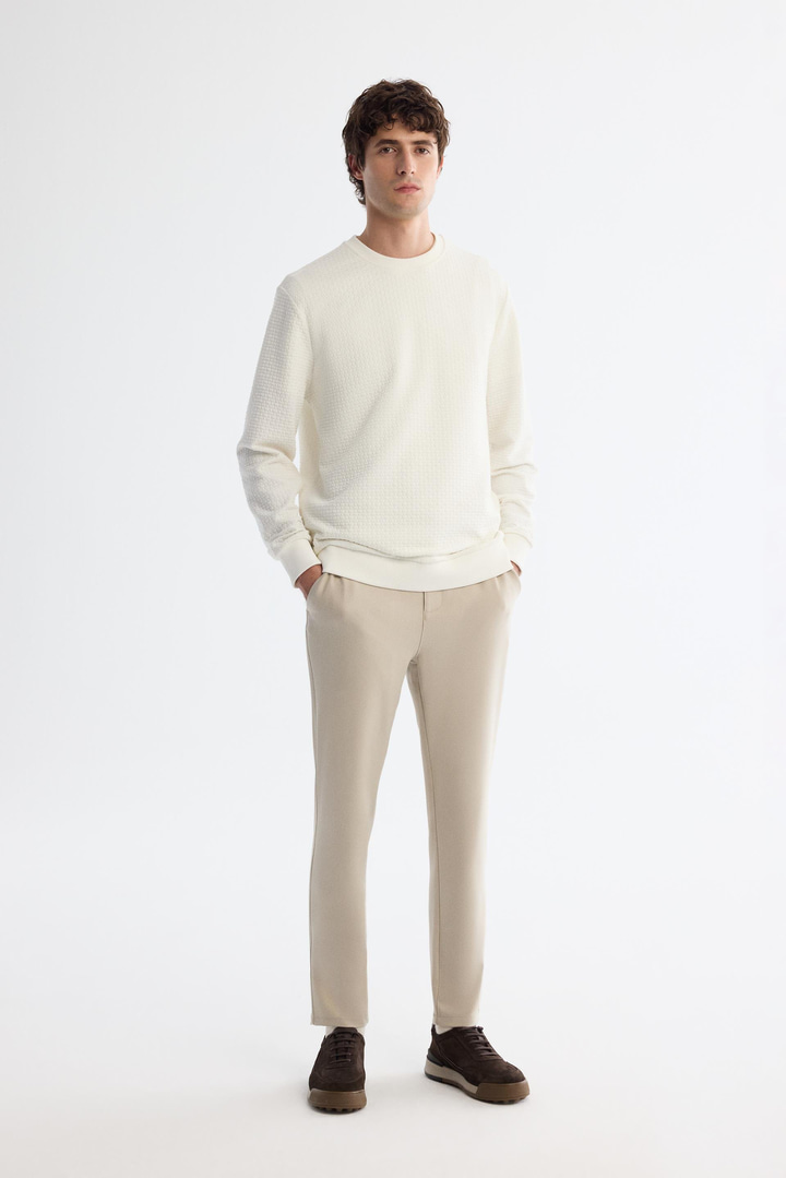 Ekru Bisiklet Yaka Baskılı İnterlok Sweatshirt