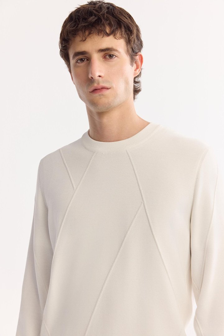 Ekru Bisiklet Yaka Rayon Tüylenmeyen Dokulu Triko Kazak