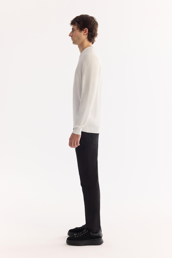 Ekru Bisiklet Yaka Rayon Tüylenmeyen Dokulu Triko Kazak