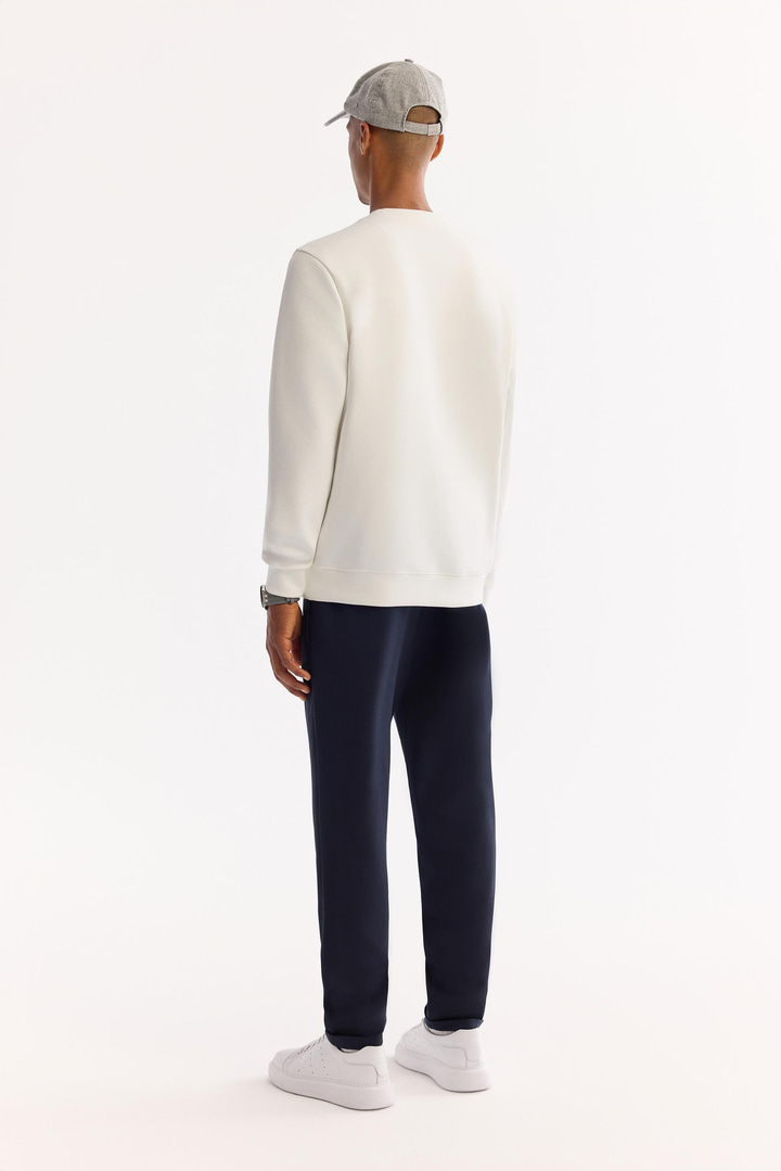 Ecru Crew Neck Easy-Iron Bi-Stretch Basic Sweatshirt