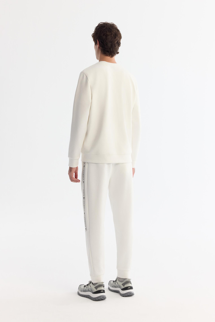 Ekru Bisiklet Yaka Pamuklu Baskılı Elastan Sweatshirt