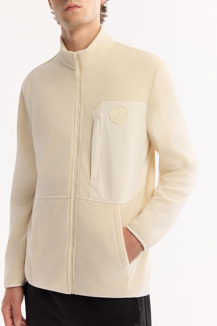 Ekru Dik Yaka Fermuarlı Soft Touch Polar Sweatshirt