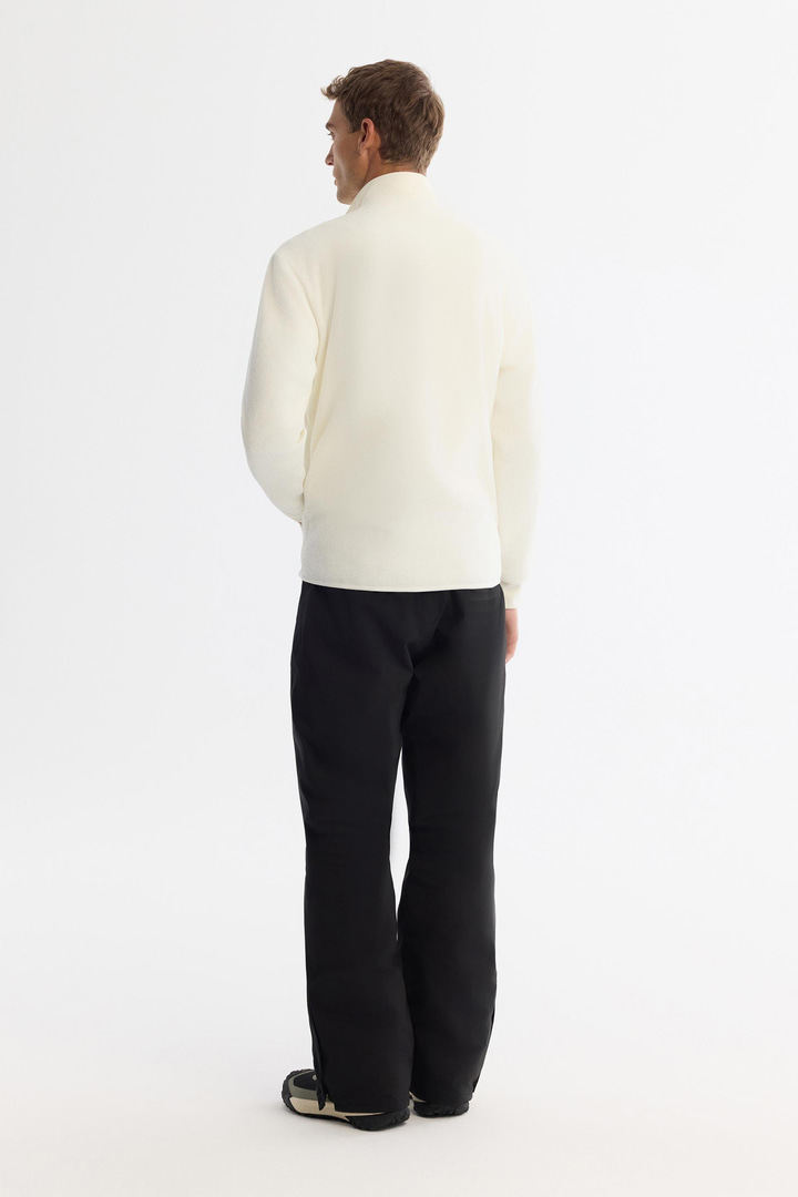 Ekru Dik Yaka Pamuklu Fermuarlı Polar Sweatshirt