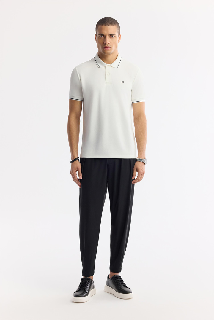 Ekru Polo Yaka Bi-Stretch T-Shirt