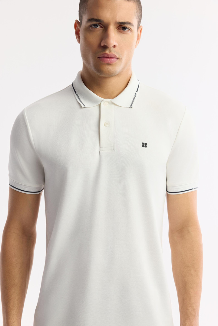 Ekru Polo Yaka Bi-Stretch T-Shirt