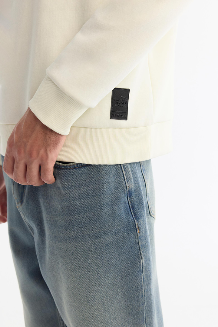 Ekru Kapüşonlu Pamuklu 3 İplik Şardonlu Baskılı  Sweatshirt