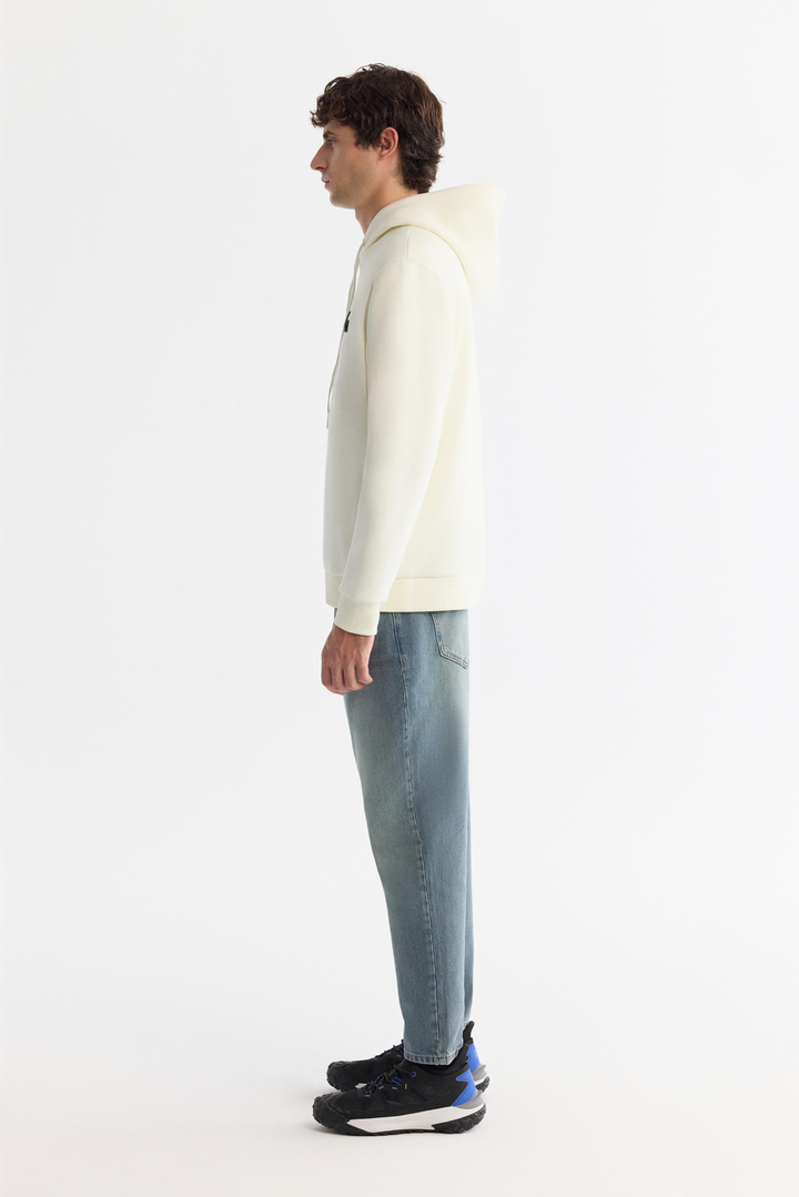 Ekru Kapüşonlu Pamuklu 3 İplik Şardonlu Baskılı  Sweatshirt