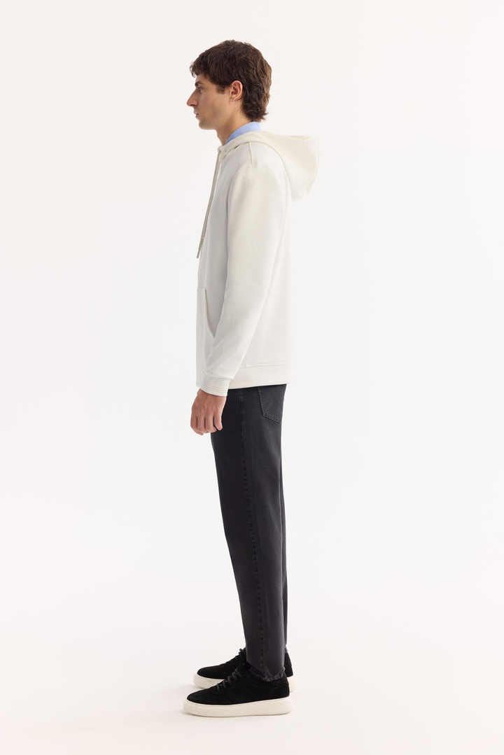 Ekru Kapüşonlu Kolay Ütülenen Bi-Stretch Sweatshirt