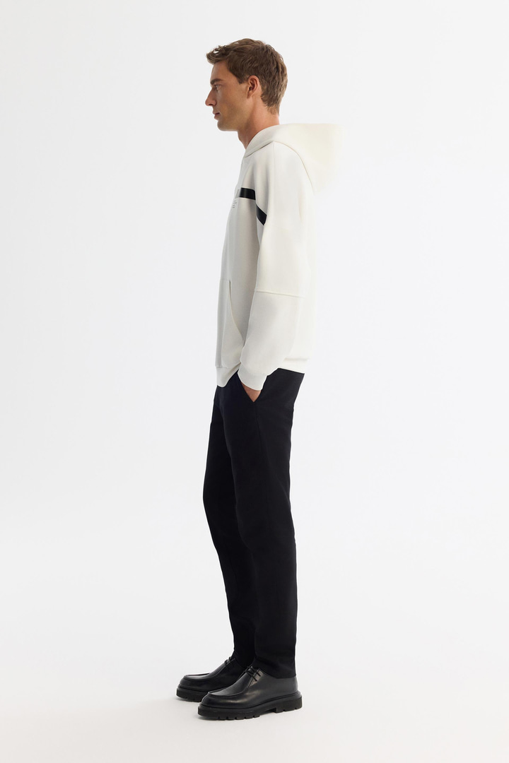 Ekru Kapüşonlu Pamuklu Baskılı Elastan Sweatshirt