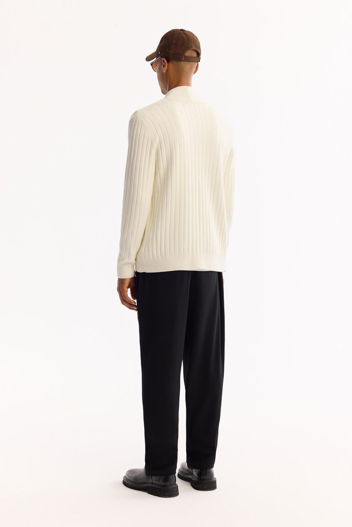 Ekru Şal Yaka Düğmeli Soft Touch Çizgili Hırka