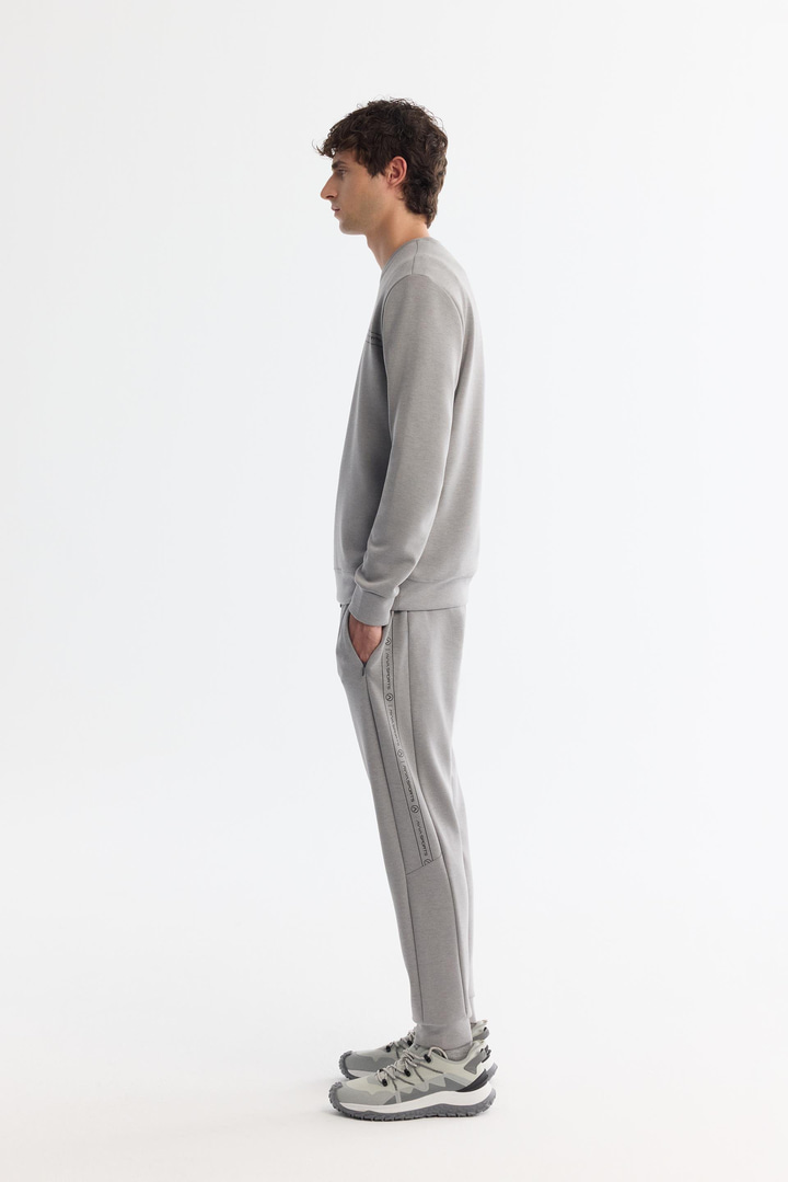 Gri Bisiklet Yaka Baskılı Soft Touch Sweatshirt